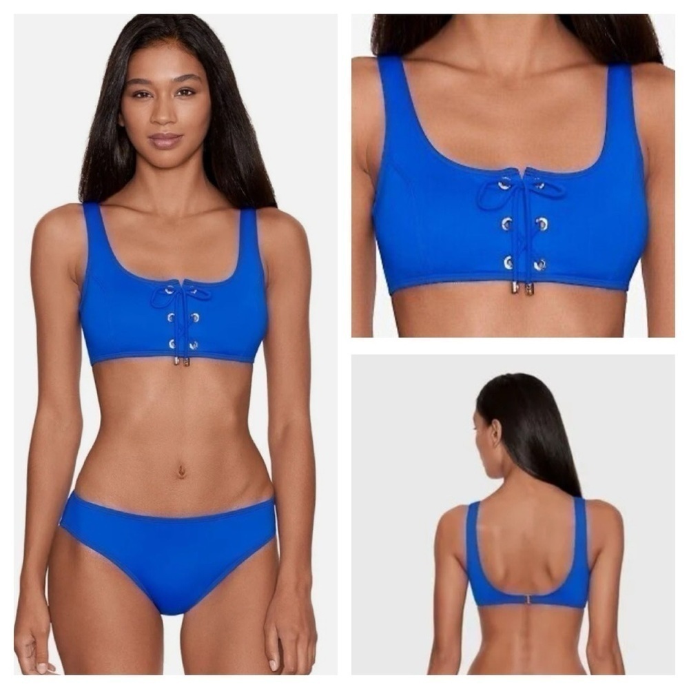 Ralph Lauren Blue Lace-Up Bikini Top